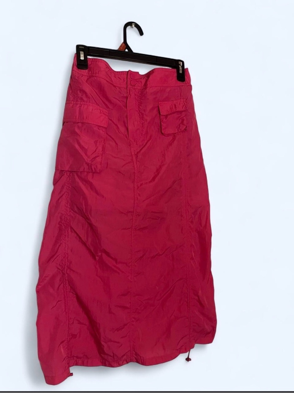 Pink Y2K Drawstring Midi Skirt Adjustable Waist Ruched Utility Pockets